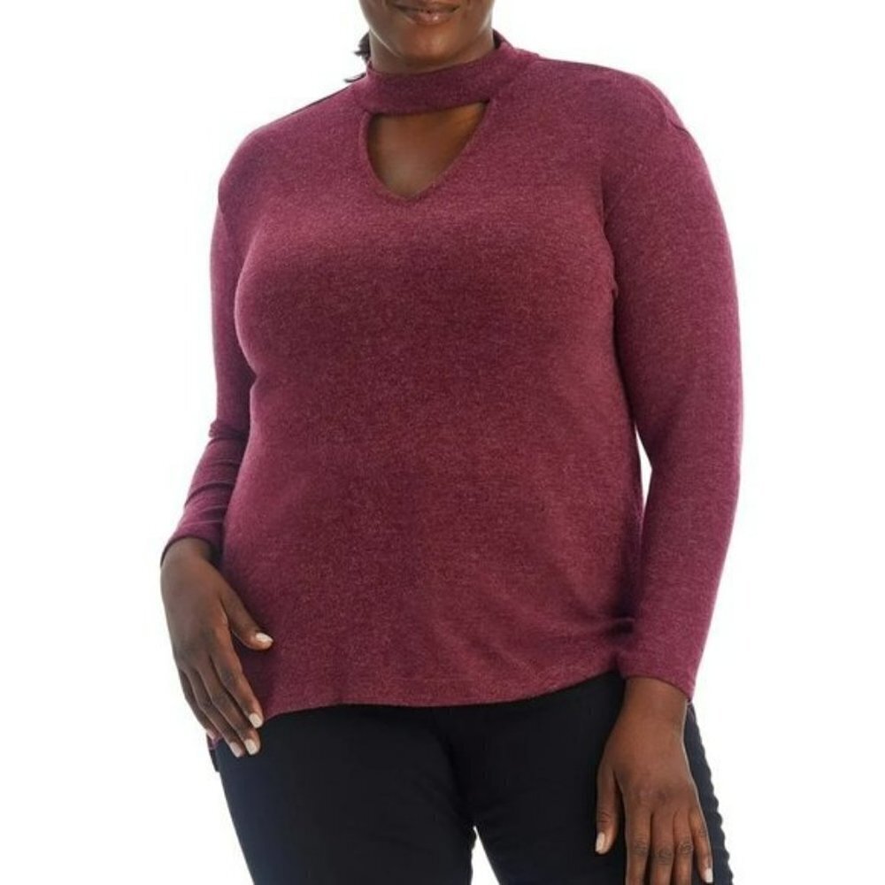 NWT 1.STATE Women's Plus Long Sleeve Drop Shoulder Keyhole Top Sweater